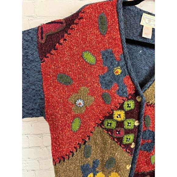 SUSAN BRISTOL multicolor patchwork embroidered knit cardigan sweater L NWT - Picture 2 of 11